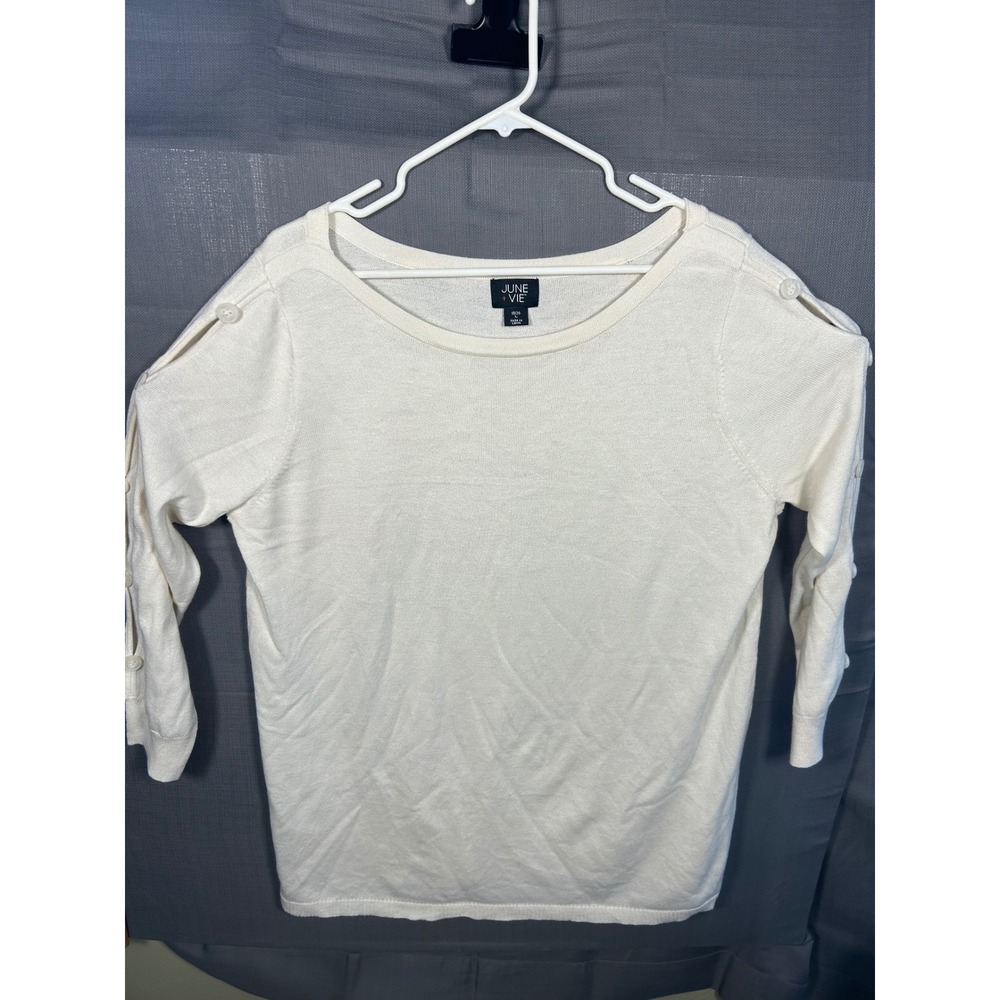 June + Vie Cream Cold Shoulder Button Sleeve‎ Knit Sweater Ivory Size 18/20 L